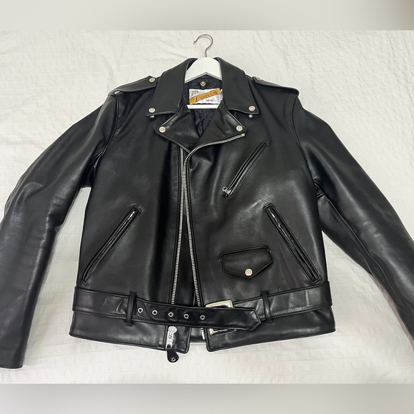 Schott black biker leather jacket - Picture 1 of 7